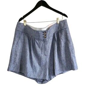 Lane Bryant Linen Chambray Shorts Women's 20 Blue Stretch Waist Pockets NWT